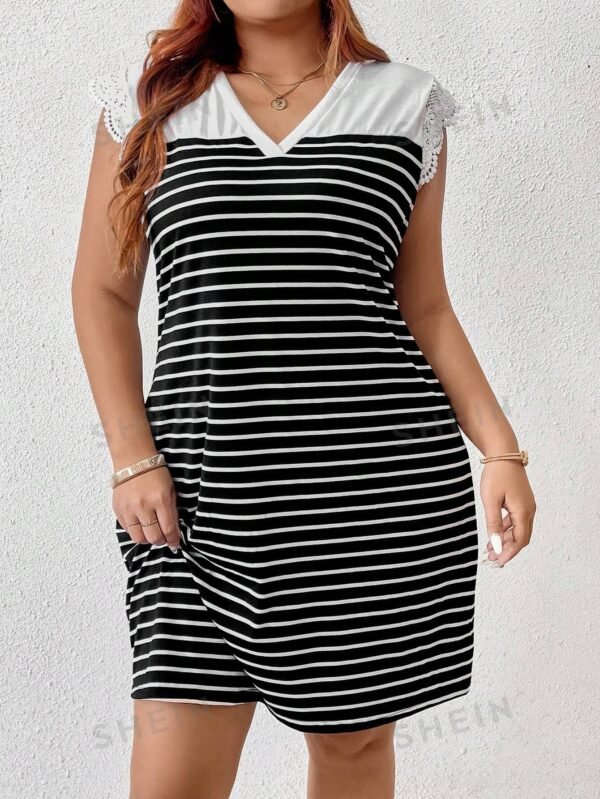 Vestido informal de verano de talla grande con bloqueo de color