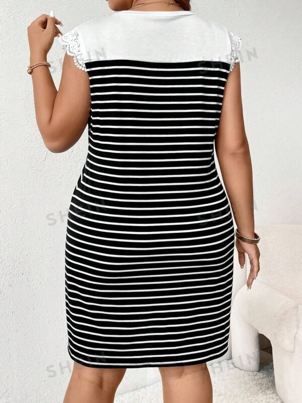 Vestido informal de verano de talla grande con bloqueo de color - Imagen 3