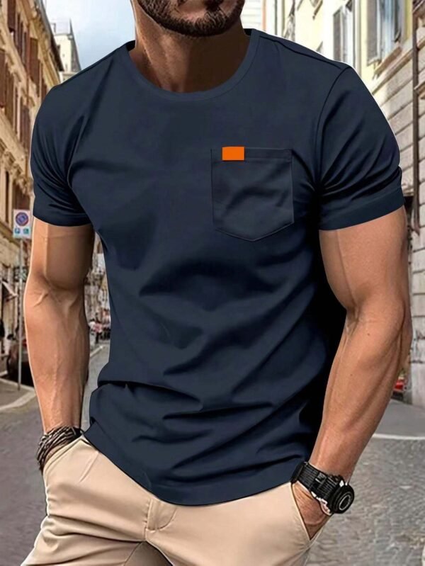 Playera de manga corta de cuello redondo con diseño de bolsillo
