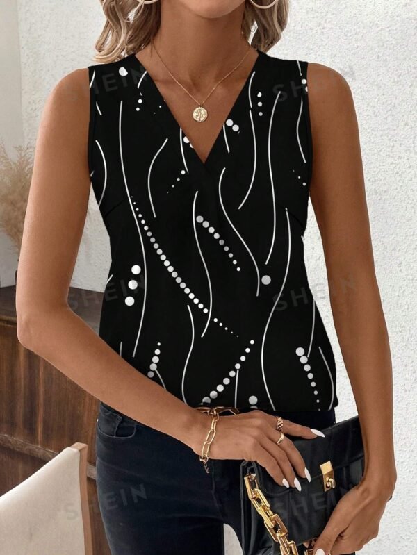 Blusa Talla Grande de cuello en V con estampado