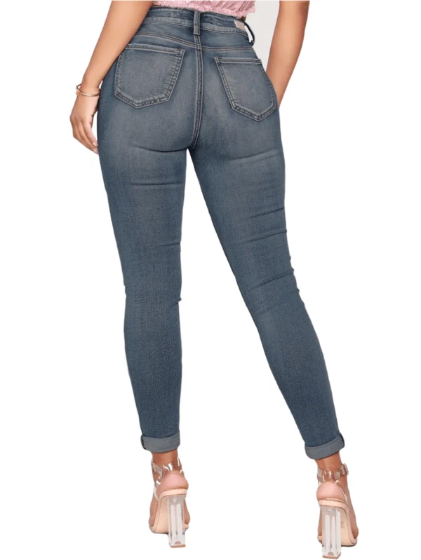 Pantalones de Mezclilla Elástico Y Estilo Skinny De Tiro Alto - Imagen 3