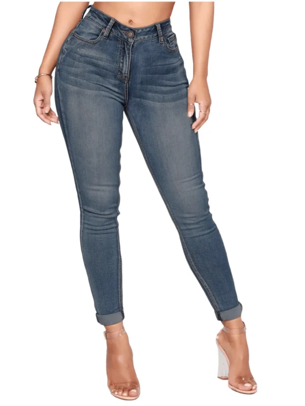 Pantalones de Mezclilla Elástico Y Estilo Skinny De Tiro Alto
