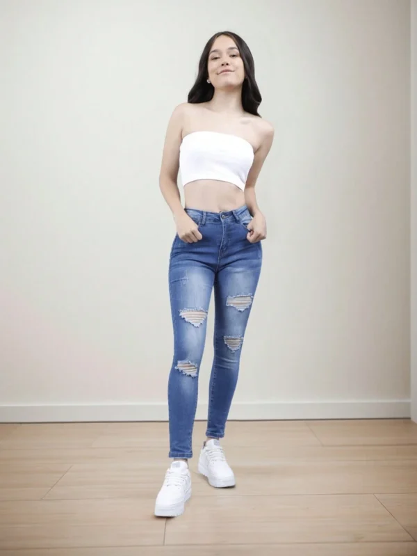 Jeans Pantalón Cintura Alta Ajustados de Estilo Colombiano para Mujer