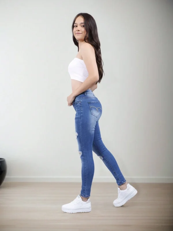 Jeans Pantalón Cintura Alta Ajustados de Estilo Colombiano para Mujer - Imagen 3