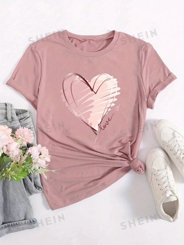 Camiseta casual diaria de moda con estampado de corazón