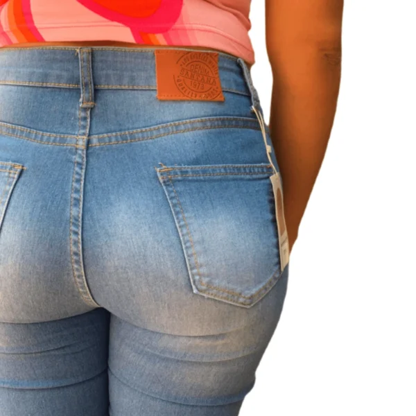 Pantalón Jeans para Dama Estrech Skinny Mezclilla Tiro Alto Azul Claro - Imagen 3