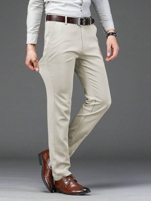 Pantalones rectos de color liso con bolsillos para hombre - Imagen 3