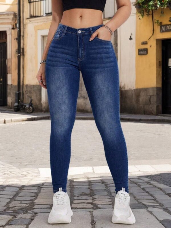 Jeans Skinny Azules Mezclilla Ajustable para Mujer