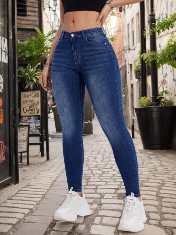Jeans Skinny Azules Mezclilla Ajustable para Mujer - Imagen 2
