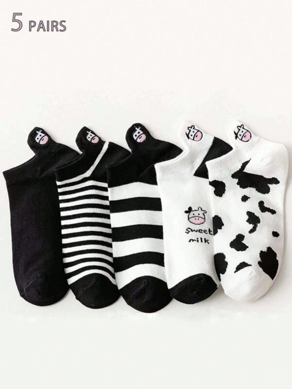5 pares Calcetines tobilleros con estampado de vaca