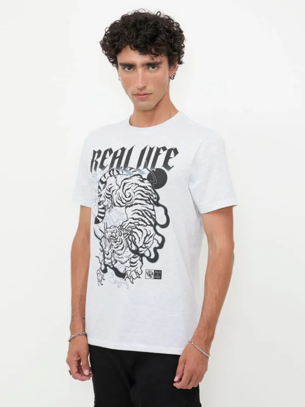 Playera Manga Corta Estampado Tigre Real Life