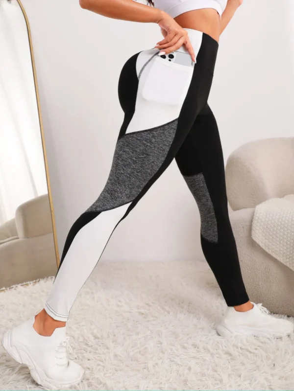 Leggings deportivos de color combinado con bolsillo para teléfono - Imagen 3