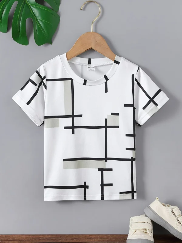 Camiseta casual de manga corta, blanca con patrón para niños