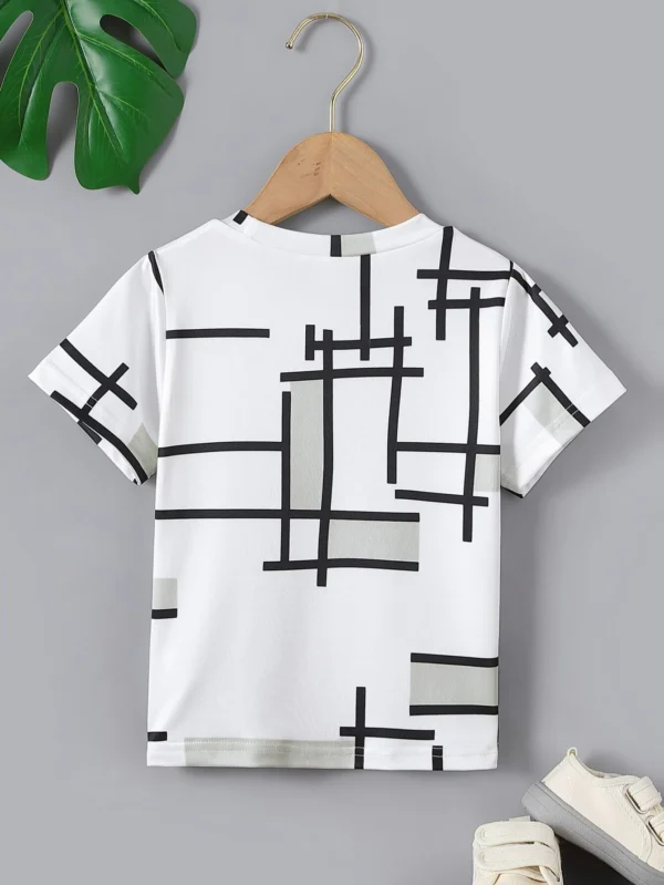 Camiseta casual de manga corta, blanca con patrón para niños - Imagen 3