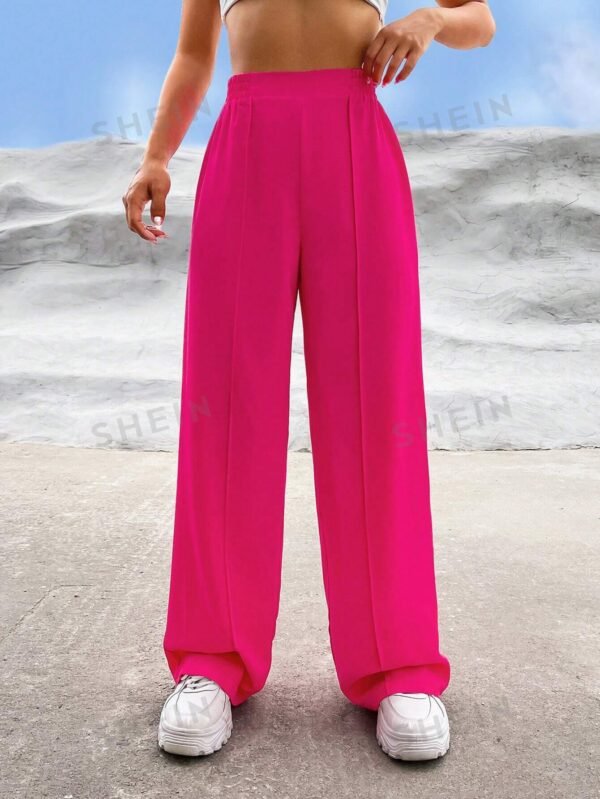 Pantalones rectos de cintura alta de color rosa sólido