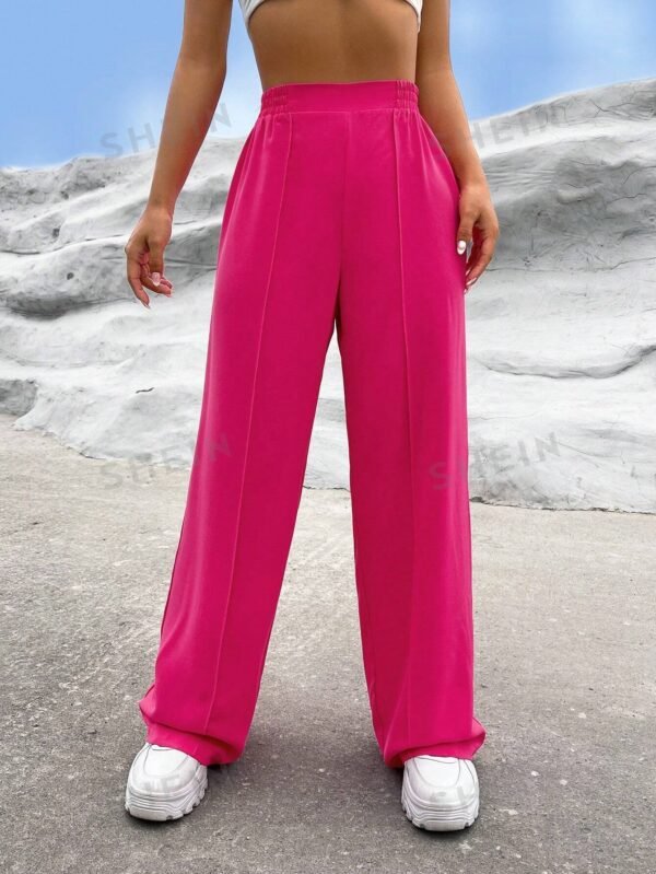 Pantalones rectos de cintura alta de color rosa sólido - Imagen 2