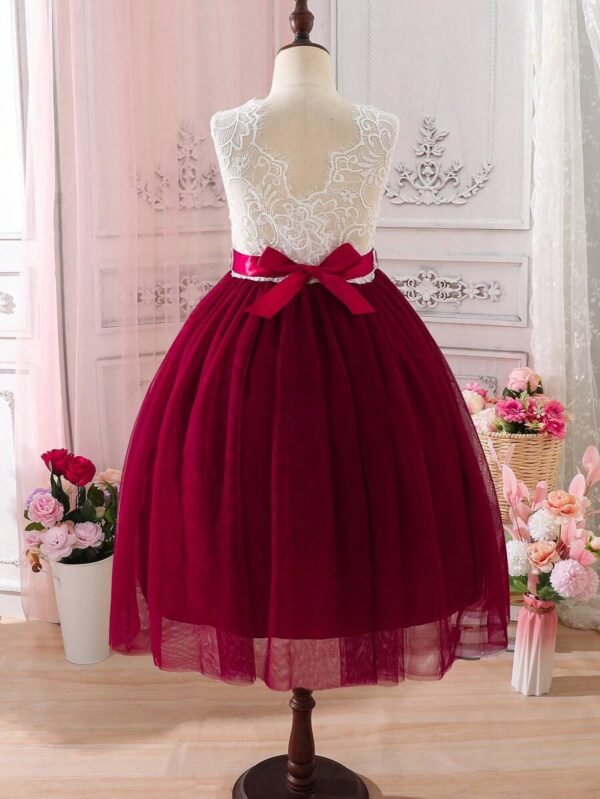 Chica preadolescente Vestido de fiesta flor estéreo bajo con malla - Imagen 2