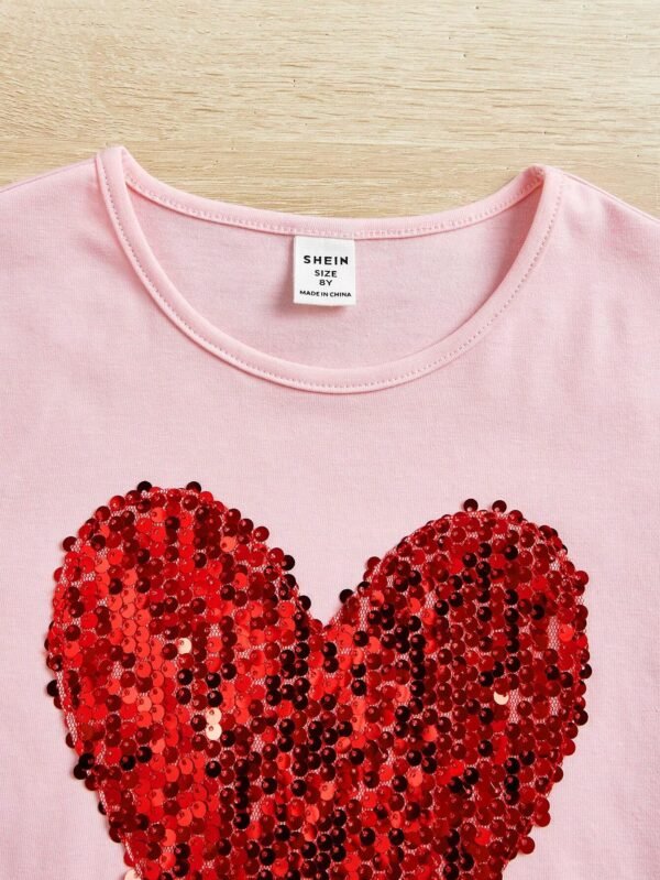 Camiseta Manga Corta Y Corazón Con Lentejuelas Para Niña - Imagen 2