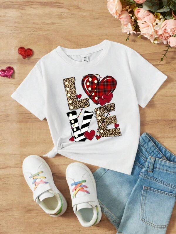 Camiseta De Manga Corta Con Cuello Redondo Para Niñas