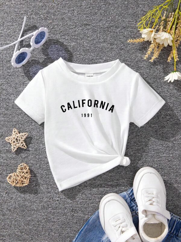 Camiseta casual de verano con estampado de letra para niña bebé