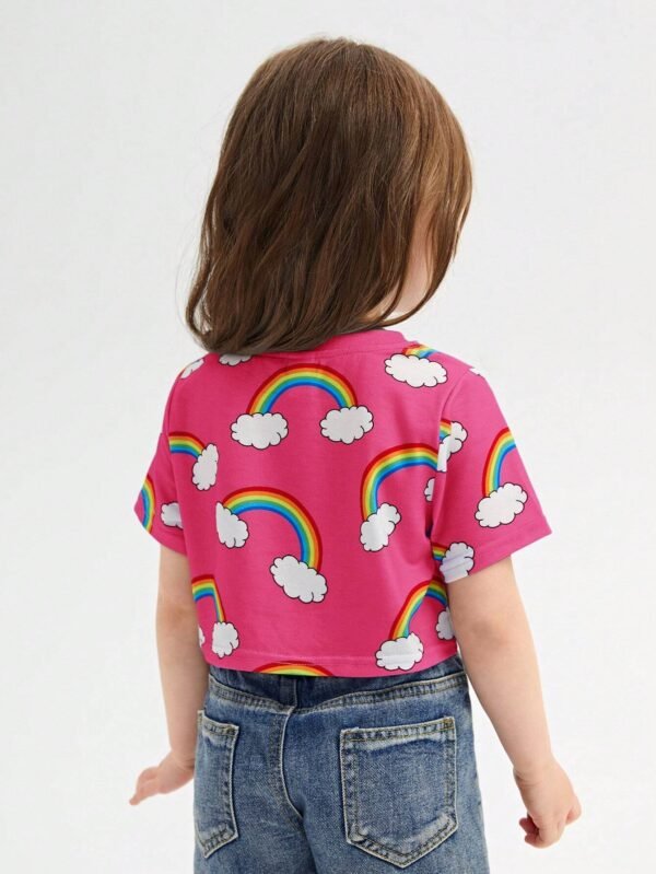Camiseta Con Estampado De Arcoiris Y Nubes Para Niñas - Imagen 3