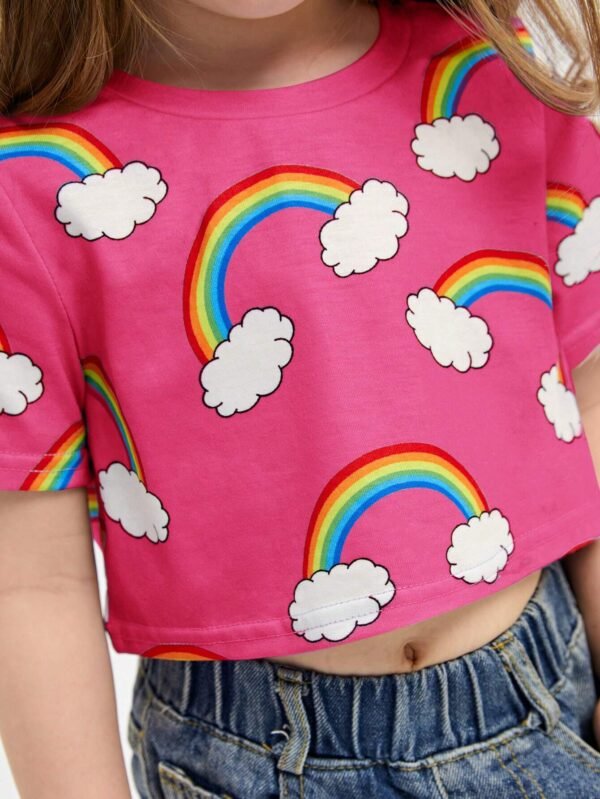 Camiseta Con Estampado De Arcoiris Y Nubes Para Niñas - Imagen 2