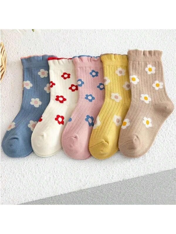 5 pares de calcetines de media caña con encaje para niñas
