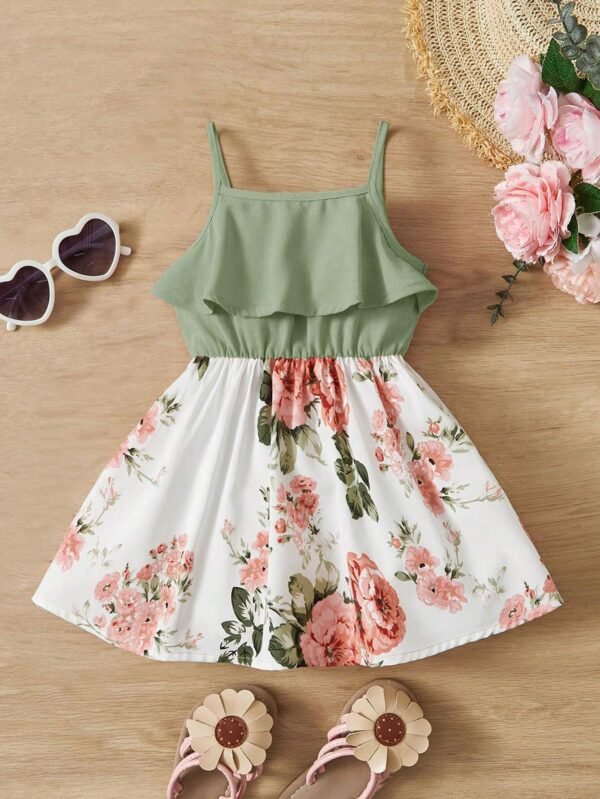 Vestido Con Estampado De Flores Navideñas Para Niña