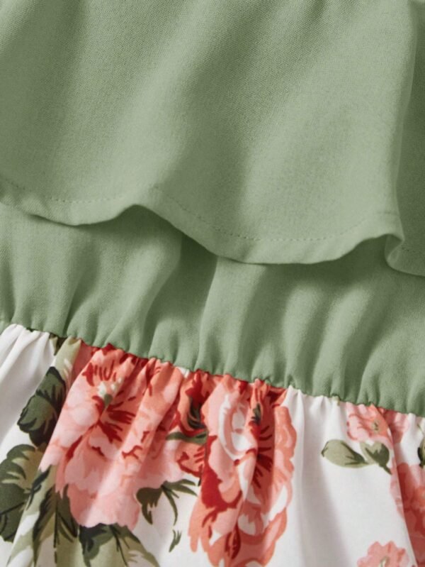 Vestido Con Estampado De Flores Navideñas Para Niña - Imagen 2