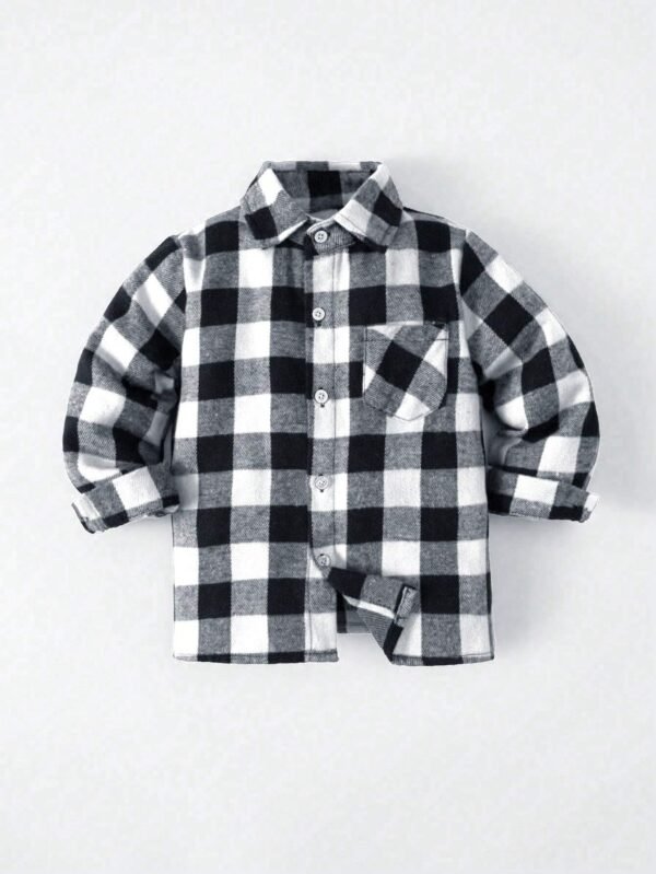 Camisa casual de manga larga a cuadros blancos y negros para niño