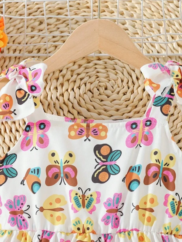 Vestido De Tirantes Spaghetti Para Niñas Jóvenes Con Lindo Patrón Estampado De Lazo - Imagen 3