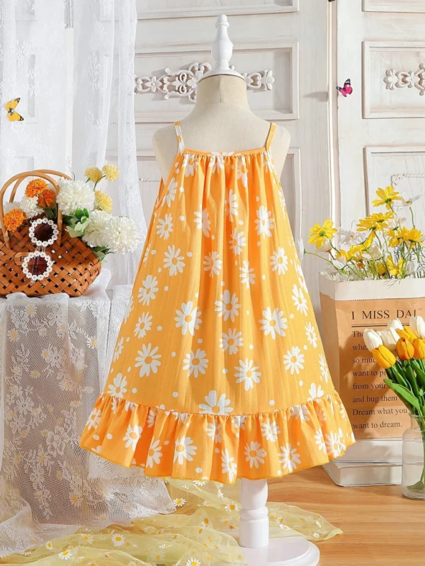 Vestido Midi Con Estampado De Crisantemo Amarillo Para Niña - Imagen 2