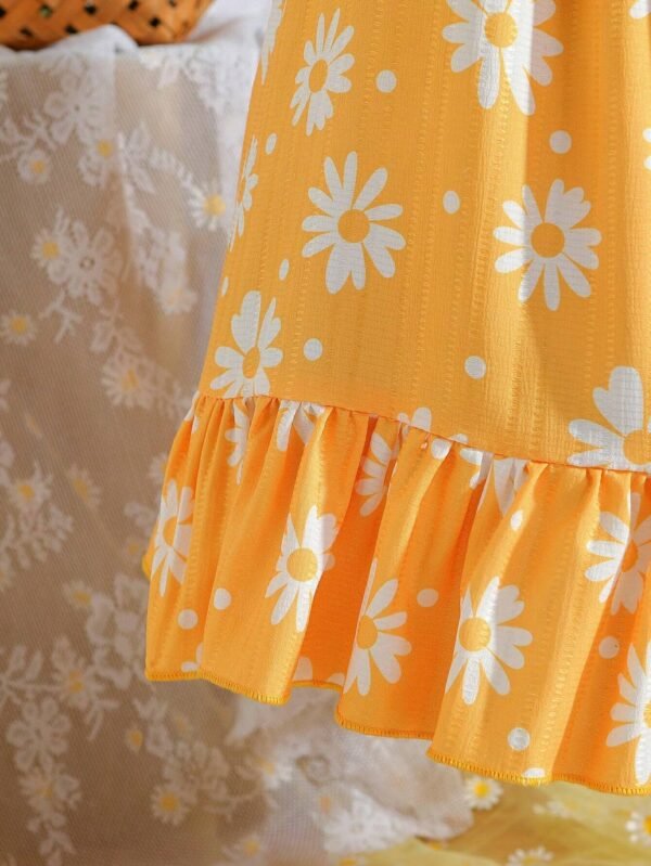 Vestido Midi Con Estampado De Crisantemo Amarillo Para Niña - Imagen 3