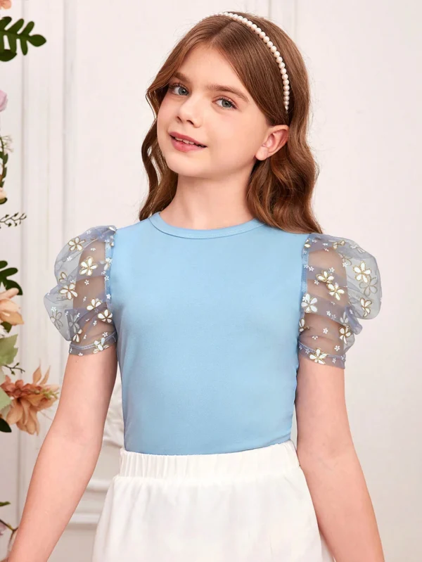 Blusa casual de manga corta y cuello redondo para niña