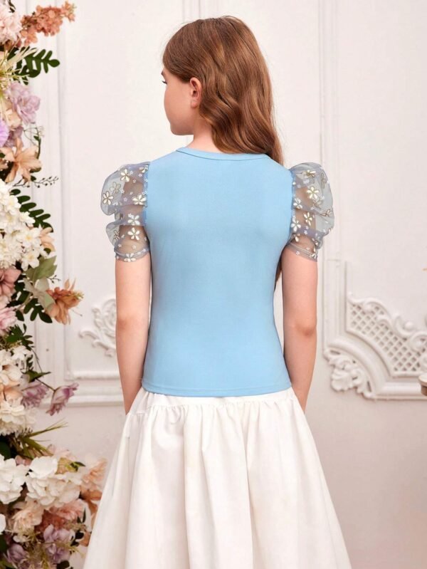 Blusa casual de manga corta y cuello redondo para niña - Imagen 3