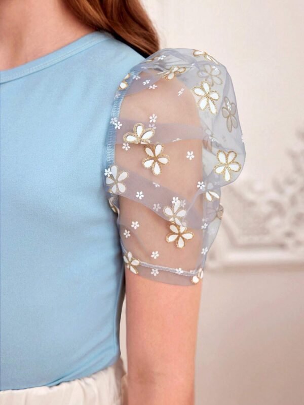 Blusa casual de manga corta y cuello redondo para niña - Imagen 2