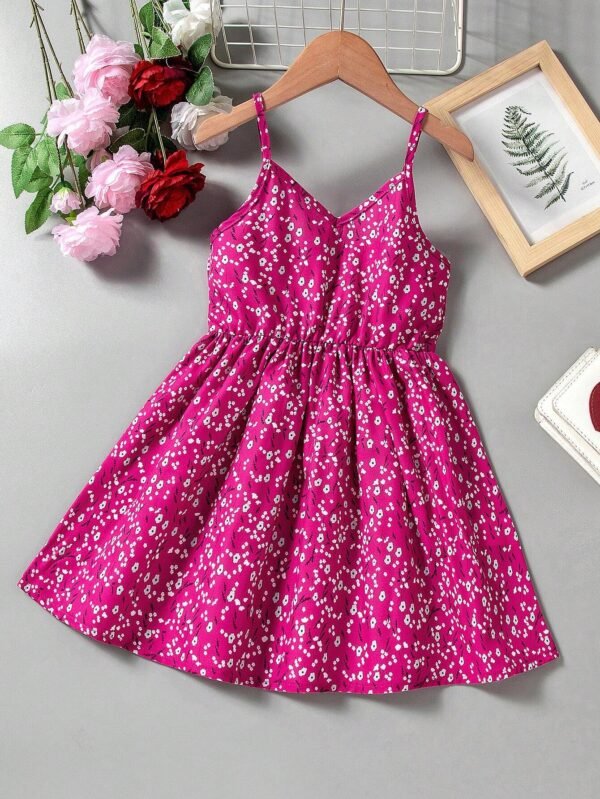 Vestido de tirantes con estampado floral diminuto para niñas