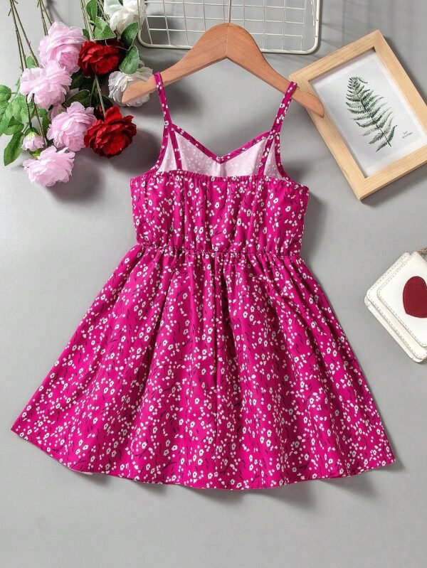 Vestido de tirantes con estampado floral diminuto para niñas - Imagen 3