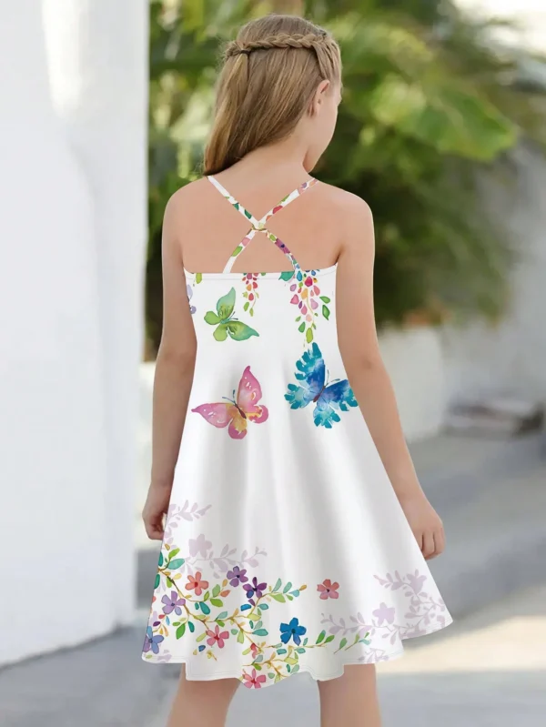 Vestido de tirantes cruzados con gráficos de mariposas para niña - Imagen 3