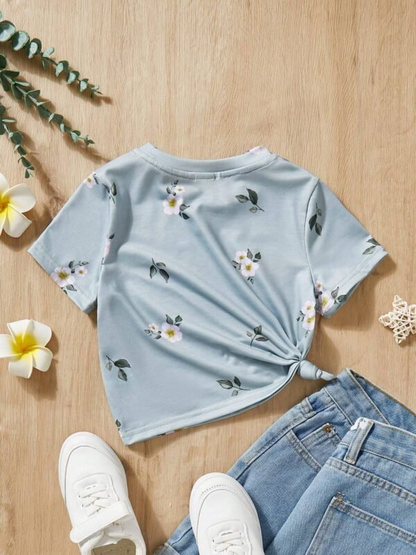 Camiseta de flores con cuello redondo para niña - Imagen 3