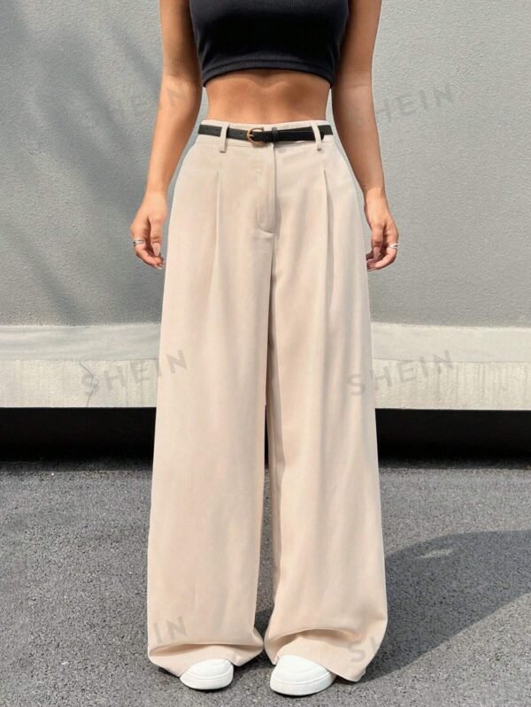 Pantalones anchos casuales de mujer con cintura alta plisada - Imagen 2