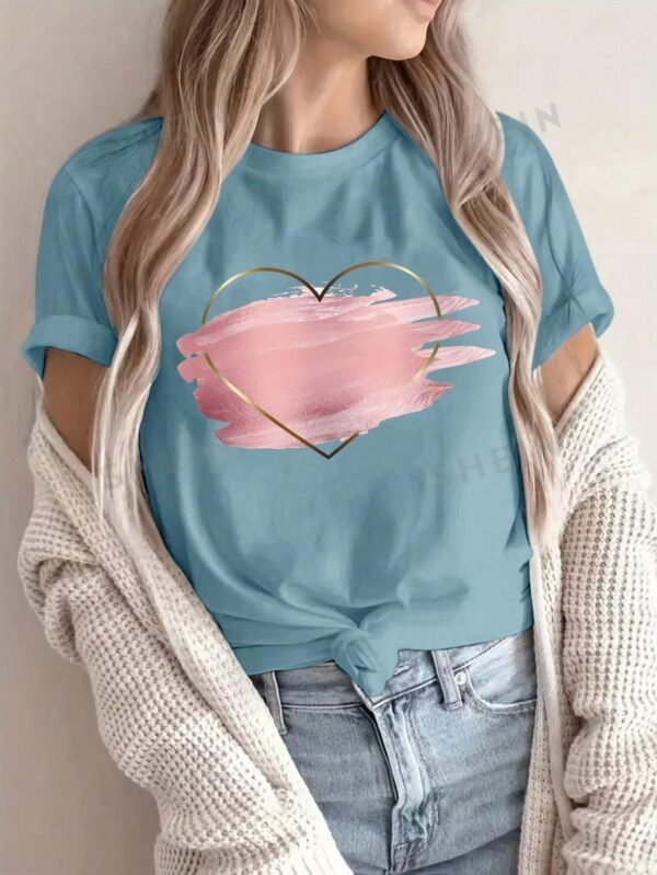 Camiseta informal de manga corta y cuello redondo con patrón