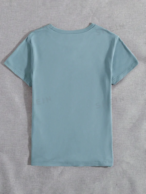 Camiseta informal de manga corta y cuello redondo con patrón - Imagen 3