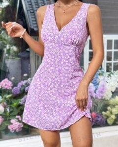 Vestido diario elegante sin mangas con flores pequeñas y simples