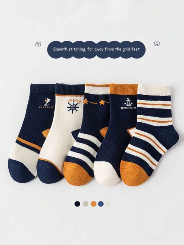 5 Pares De Calcetines Para Niños, Calcetines Para Niños, Calcetines A Media Pantorrilla - Imagen 2