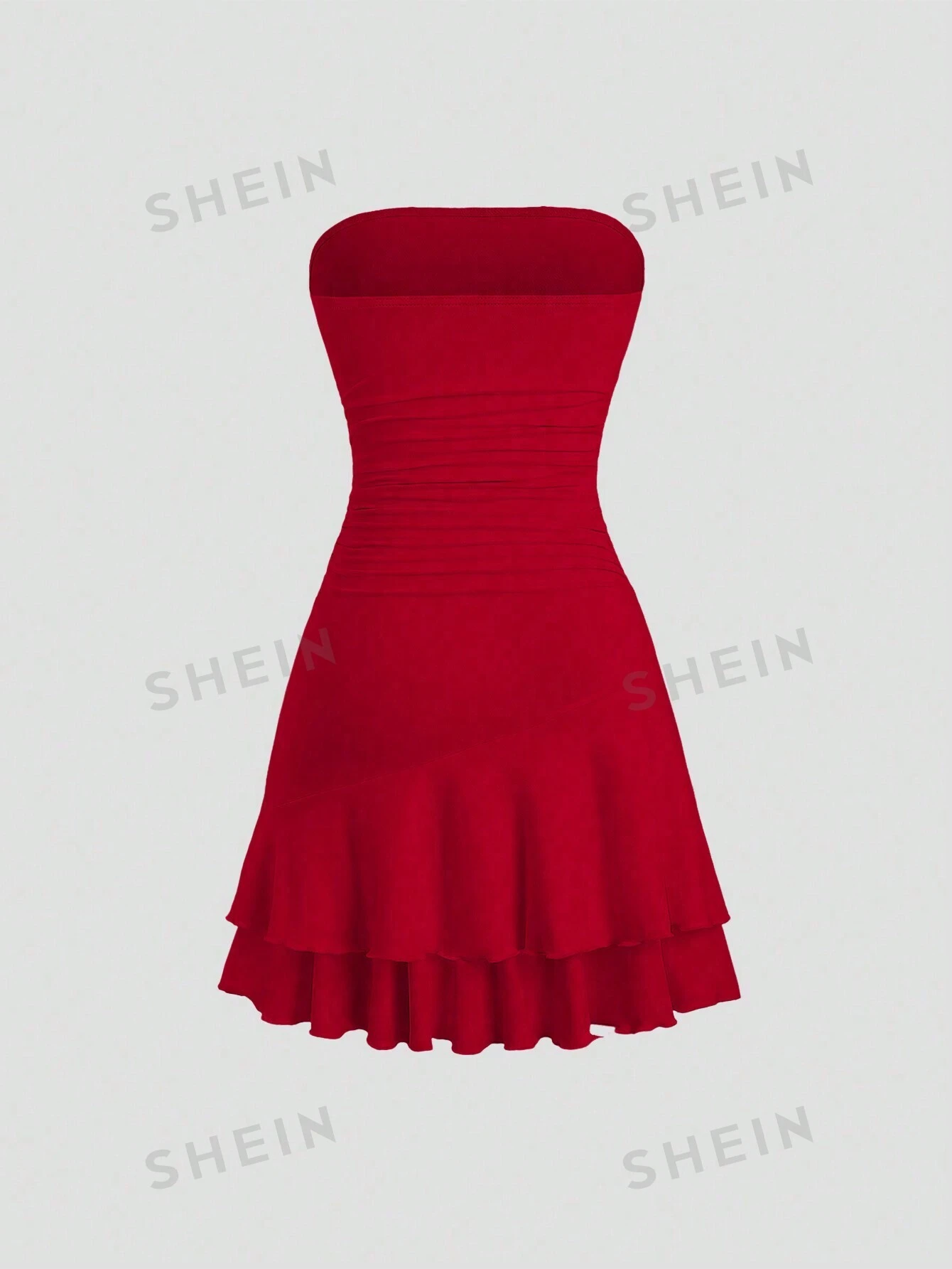 Vestido de verano para mujer de unicolor con pliegues y sin tirantes - Imagen 2