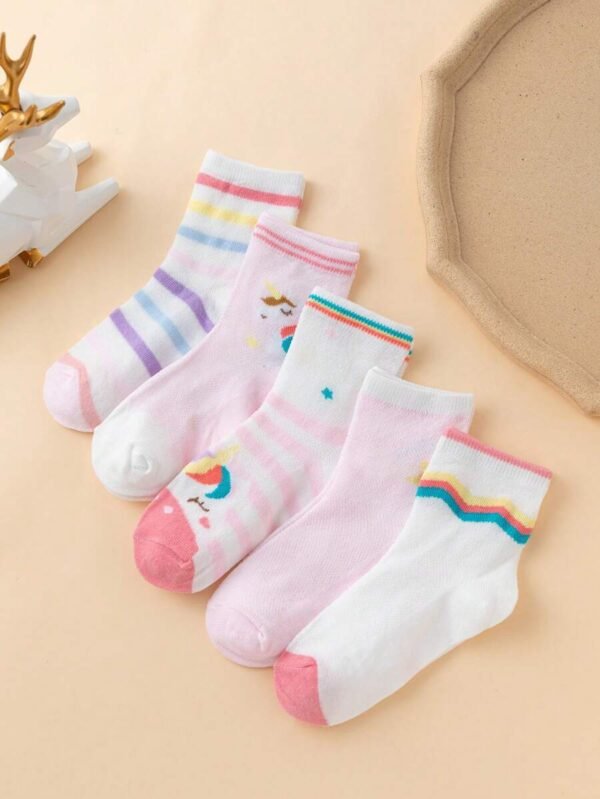 5 pares de calcetines de media pantorrilla para niña con patrón de flores rosas