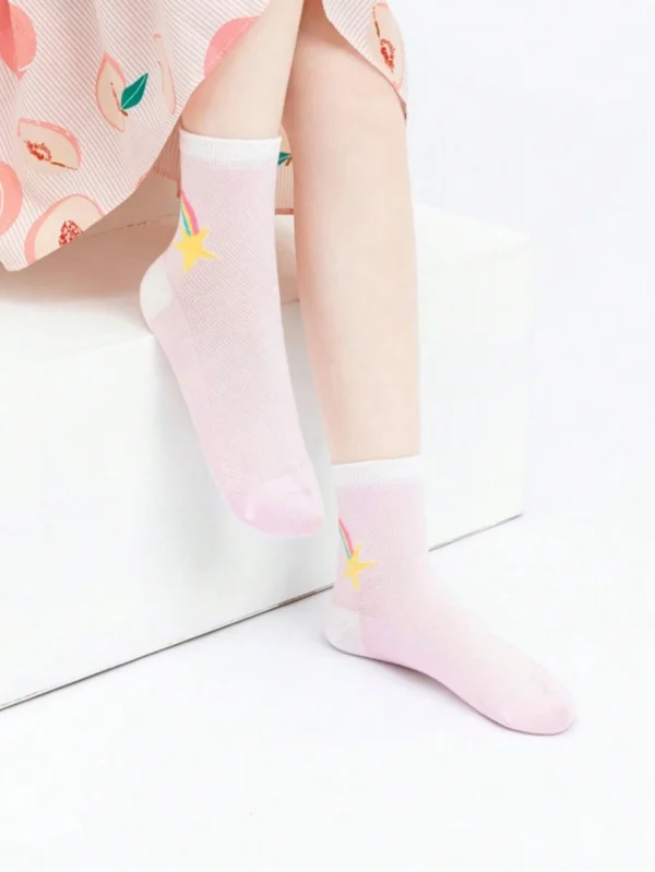 5 pares de calcetines de media pantorrilla para niña con patrón de flores rosas - Imagen 2