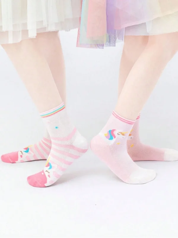 5 pares de calcetines de media pantorrilla para niña con patrón de flores rosas - Imagen 3