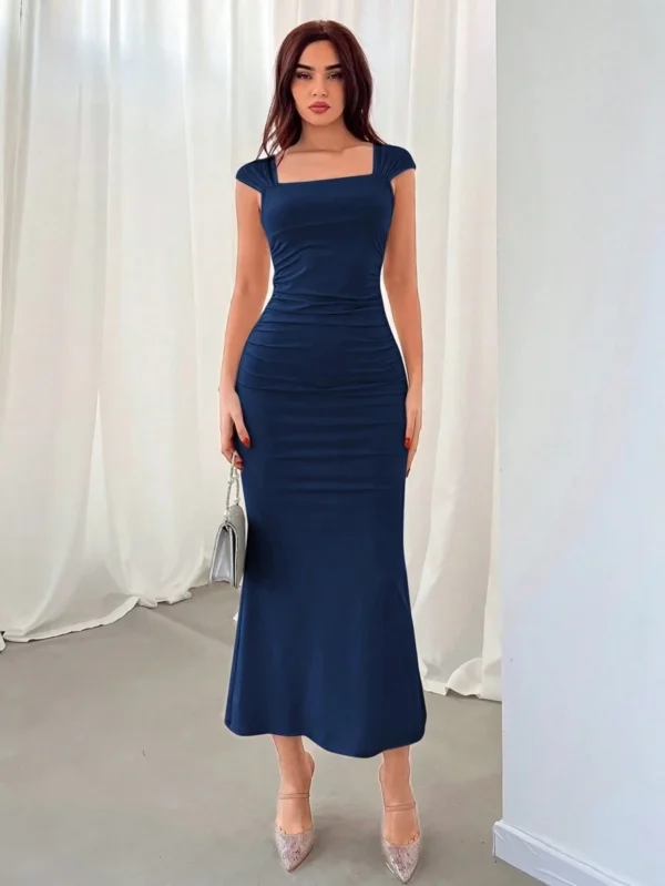 Vestido de escote cuadrado simple de unicolor
